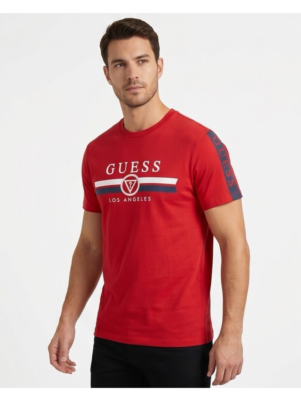 GUESS Men’s Logo T Shirt Red Graphic Tee Cotton Crew Neck Size L New - Picture 2 of 9